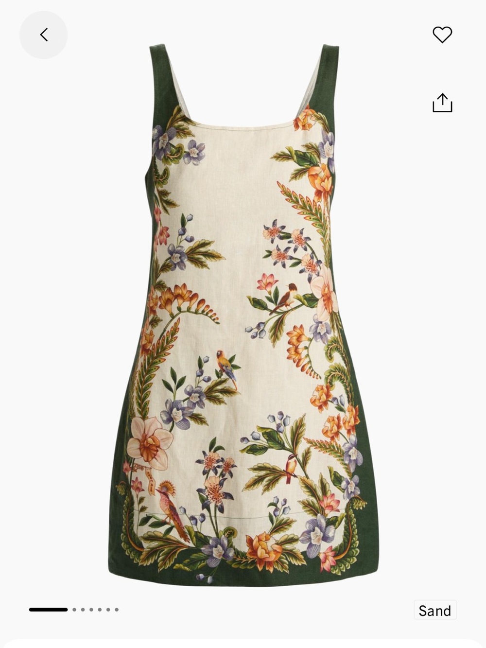 FARM Rio Green Floral Mini Dress with White Panel